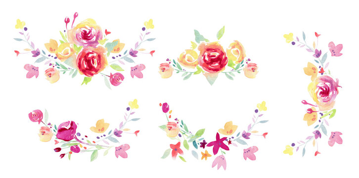 Watercolor loose floral border and frame for wedding invitations, postcards, menus, borders, logos, labels, icons, websites, blogs, high quality 300 dpi PNG with transparent background  