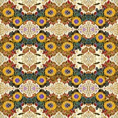 Fototapeta premium Tribal Pattern, Ornamental Wallpaper, Embroidery, Fantasy Home Decoration, Bohemian Style Ornaments, Botanical Illustrations, Handcrafts, Textiles, Interior and Exterior Surface, Ceramics Tiles