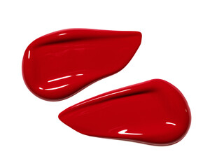 red lipgloss swatches isolated, acryl gouache oil paint  texture, cosmetic or beauty product texture