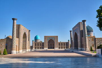 view of the registan square in samarkand, uzbekistan