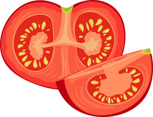 Tasty half of a tomato with a quarter