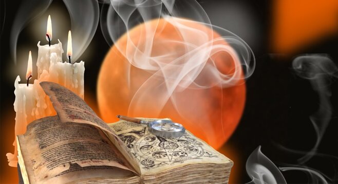 Banner on the theme of divination on cards,  astrology, astronomy, occultism, mysticism, tarot, prediction of the future.