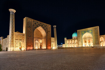 night view of the registan square in samarkand, uzbekistan