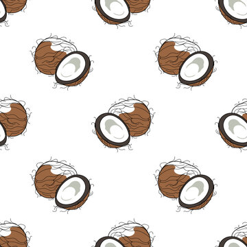 vector illustration seamless pattern with coconut on a white background