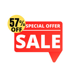 57% Off. Red Sale Tag Speech Bubble Set. special discount offer, Fifty seven 