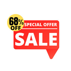 68% Off. Red Sale Tag Speech Bubble Set. special discount offer, Sixty-eight 