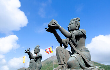 Buddhist statues at Po Lin Monastery, Lantau Island, Hong Kong, China 