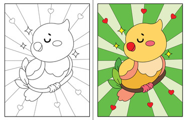 kawaii bird coloring page