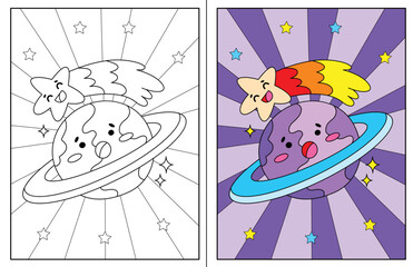 kawaii space coloring page