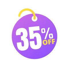 35% off percent offer, with online sale purple light label design, Thirty-five 