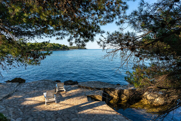 The bay plava laguna on the mediterranean sea in Porec, Croatia