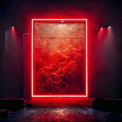 Red light stage shows, red neon background, spotlights, floor, texture, for display products, studio