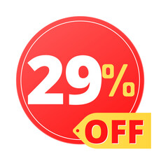29% off limited special offer. Discount banner in red and yellow circular balloon, super discount. Twenty-nine