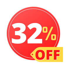 32% off limited special offer. Discount banner in red and yellow circular balloon, super discount. Thirty-two