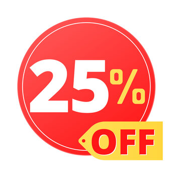 25% off limited special offer. Discount banner in red and yellow circular balloon, super discount. Twenty-five 