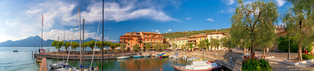 Old port of Torri del Benaco in the Italian region Veneto on the eastern coast of the Lake Garda in...