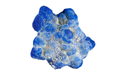 A sample of a natural mineral blue Azurite copper azure (carbonates class). Museum Mineral Series. Mineralogical sample on white