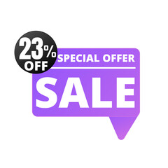 23% Off. Purple Sale Tag Speech Bubble Set. special discount offer, Twenty three 