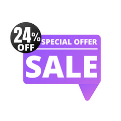 24% Off. Purple Sale Tag Speech Bubble Set. special discount offer, Twenty four 