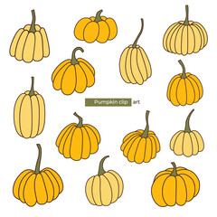 Set of different outline pumpkins. Thanksgiving. Autumn mood. Halloween vector.