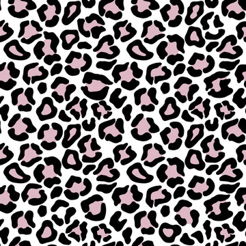 Pink colorful seamless leopard print background. Wild exotic animal print design. Vector wallpaper.