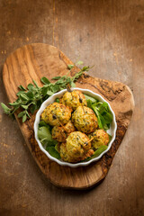 vegetarian meatballs with parsley and fresh spinach