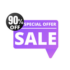 90% Off. Purple Sale Tag Speech Bubble Set. special discount offer, Ninety 