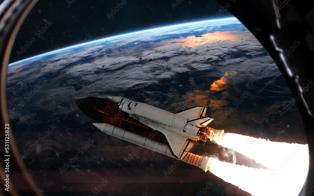 Canvas Prints space shuttle in orbit of the planet earth. view from window of spacecraft. solar system. science fi