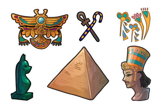 Set of ancient egyptian art elements and symbols vector illustration