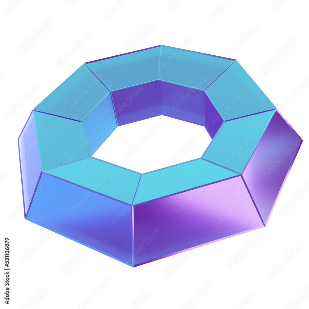 Sticker 3d octagon matt glass png element. light blue and purple gradient holographic shape