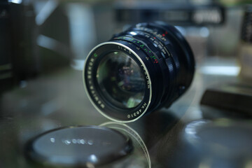 Fototapeta na wymiar An old medium format camera lens