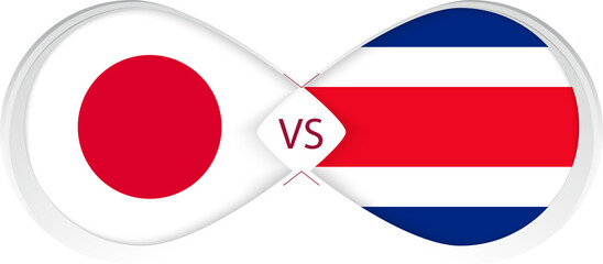 Japan vs Costa Rica  in Football Competition, Group A. Versus icon on Football background.