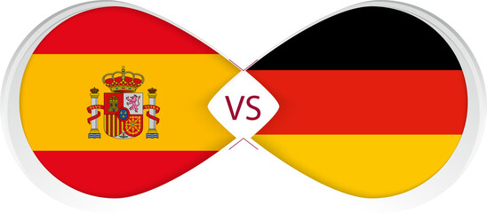 Spain vs Germany  in Football Competition, Group A. Versus icon on Football background.