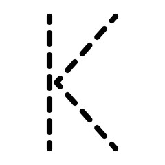 Tracing Alphabet letter K prewriting dotted line element for kindergarten, preschool and Montessori school kids worksheet for handwriting practice activity.
