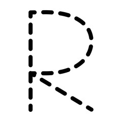 Tracing Alphabet letter R prewriting dotted line element for kindergarten, preschool and Montessori school kids worksheet for handwriting practice activity.