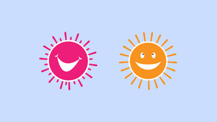 cute sun smile,Isolated funny smileys vector icons. Sunshine and sunny emoji, yellow face emoticon illustration