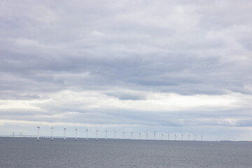 Wind turbin park on the sea and the Øresund Bridge is a combined railway and motorway bridge over the Øresund between Denmark and Sweden.Scandinavia,Europe