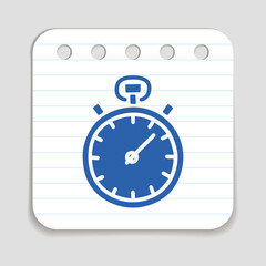 Doodle Chronometer icon, blue pen hand drawn symbol on a notepaper piece