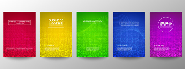 Obraz na płótnie Canvas Cover geometric minimal. Set. Set of templates for business brochures. Vector abstract line pattern for poster design. Flyer or Leaflet. Dots. Cool gradients. Graphic pattern for annual album backdrop