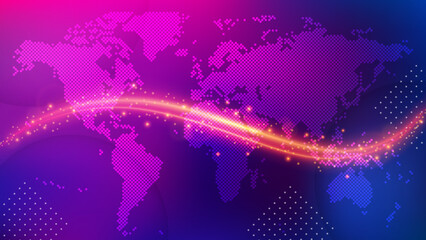 Dotted Globe Surrounded by Golden Light, Elegant Global Concept Background. Widescreen Vector © Rendix Alextian