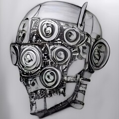 Concept sketch art of black and white robot android head