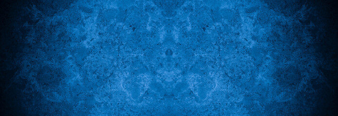 Old wall pattern texture cement blue dark abstract  blue color design are light with black gradient background.