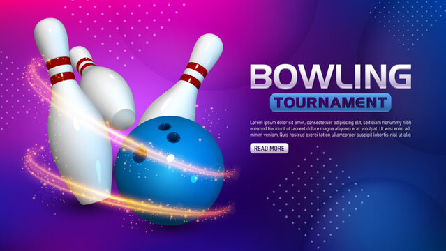 Bowling Tournament Template, Realistic Bowling Strike. Widescreen Vector Illustration