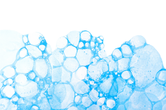 Multiple white blue soap bubbles abstract background texture, artsy backdrop, copy space, full frame, nobody. Simple clean cold light blue soapy wallpaper, design element, closeup. Cleanliness concept