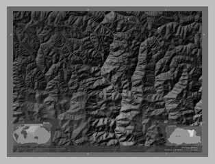Lhuentse, Bhutan. Grayscale. Labelled points of cities