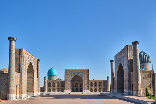 view of the registan square in samarkand, uzbekistan
