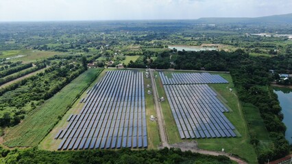 Solar energy farm. Aerial view of a solar farm in Asia.