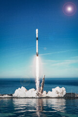 A plane coming to the potentially habitable planet. The elements of this image furnished by NASA.