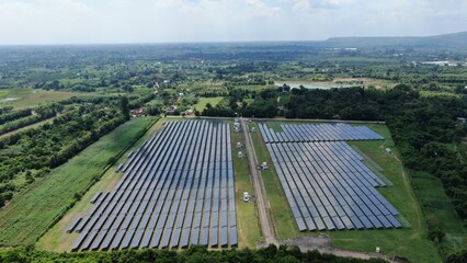 Solar energy farm. Aerial view of a solar farm in Asia.