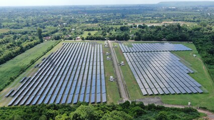 Solar energy farm. Aerial view of a solar farm in Asia.